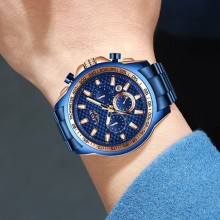 LIGE Blue Fashion Mens Watches Top Brand Luxury Sport Military Chronograph
