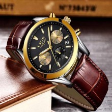 LIGE New Fashion Waterproof Sport Chronograph Date Leather Band Watch